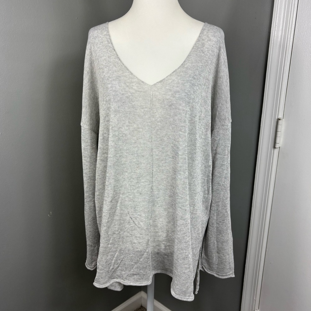 Light Gray V-Neck Sweater - Women's Cozy Pullover